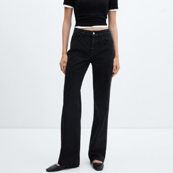 Mango Black Wide leg mid-rise jeans - Size 8 - EUC - Picture 2 of 4